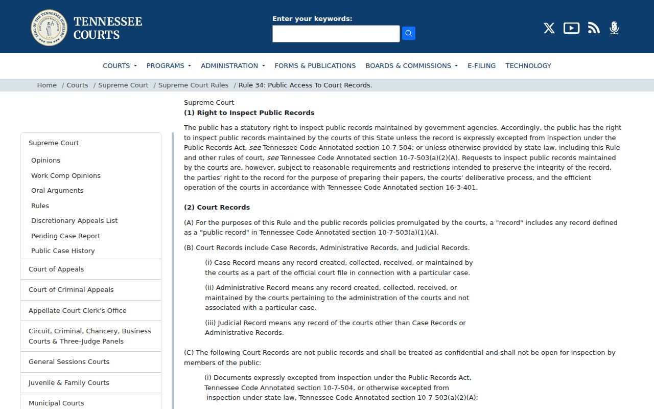 Tennessee Rule 34 for Roane County court records