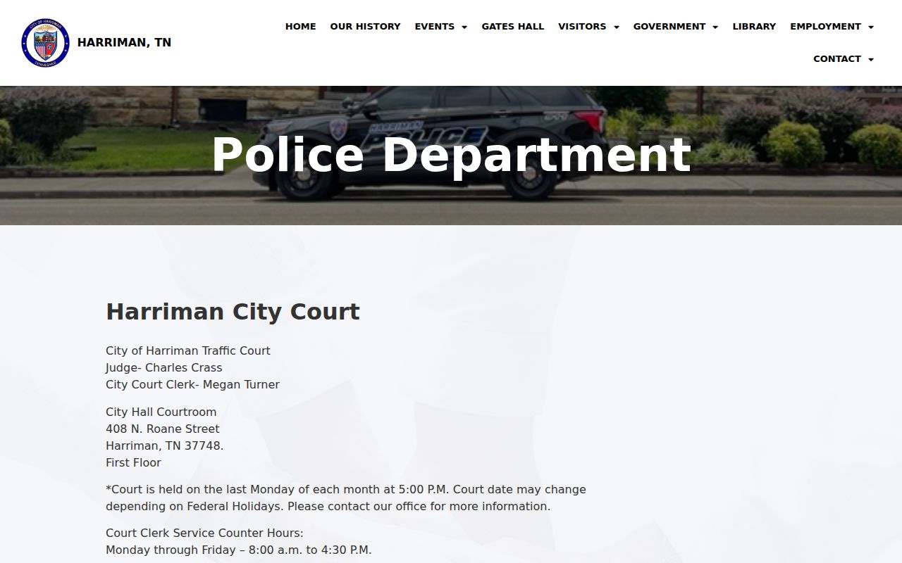 Official Harriman City Court information and contact page