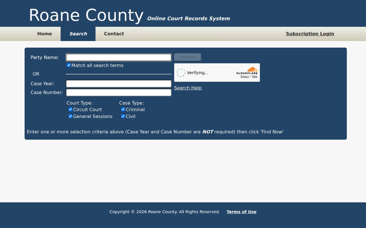Roane County public case search form