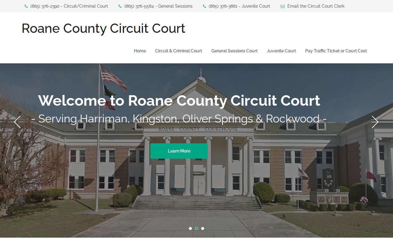 Roane County court homepage with docket links